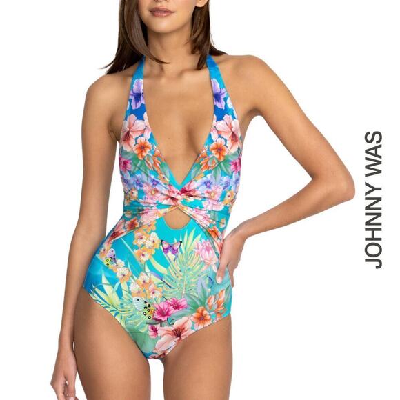 Johnny Was Women's XS Swimsuit Water Tropic Floral Twist Keyhole One Piece NWT - Picture 1 of 15